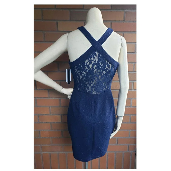 BNWT Navy Blue with Sparkles Cross back and Lace Dress - Picture 4 of 8